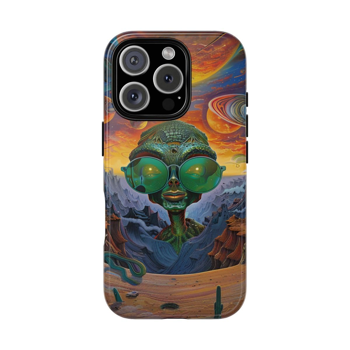 Coque iPhone 16 Pro alien vert pour les passionnés d'espace et de rétro