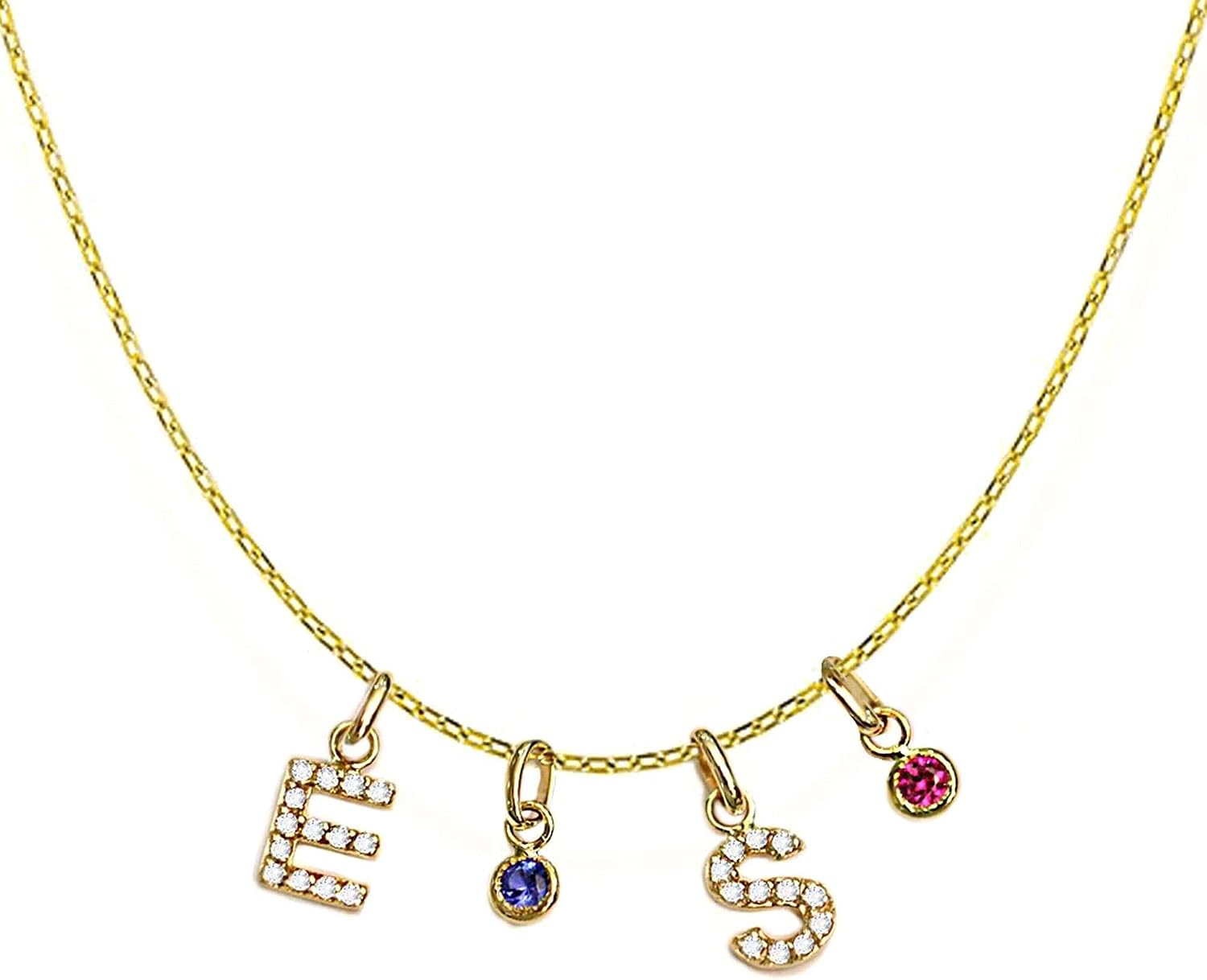 14k Gold Letter Birthstone Charm Necklace/Plain Gold Letter Pendant/Diamond Letter Pendant/Personalized Customized Dainty Gold Necklace Gift for Women