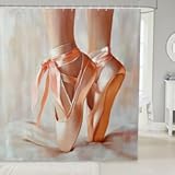 Modern Ballet Shoes Shower Curtain Girly Elegant Bathroom Curtain Ballet Dance Art Barn Door Waterproof Curtain for Kids Adult Room Decor Artistic Gymnastics Bath Curtain&comma;72" Wx78 L