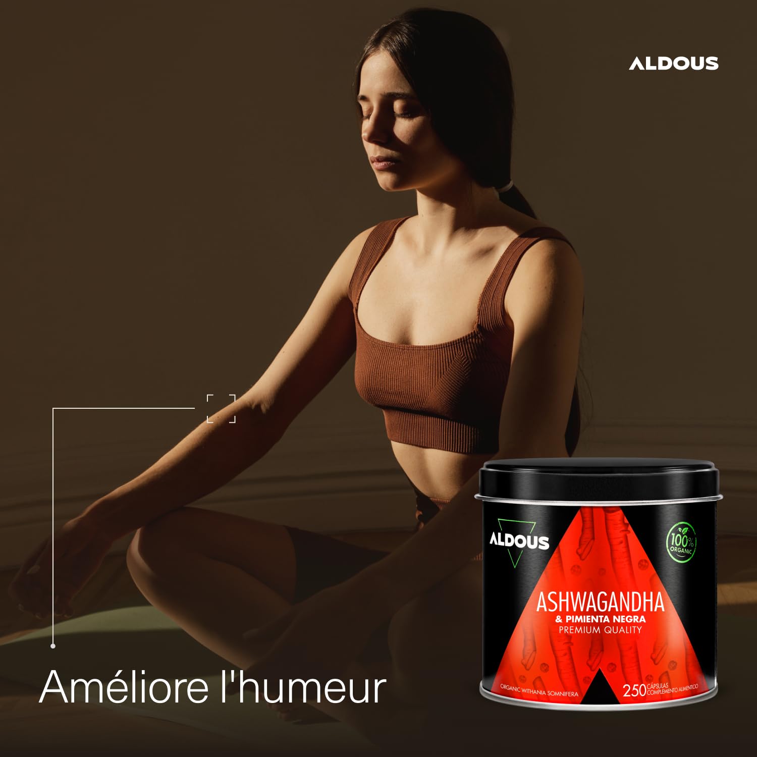 Ashwagandha Bio 2160mg - 250 Gélules Végétales - Racine d'Ashwagandha Bio avec Poivre Noir - Withania Somnifera - Bien-être, Anti Stress, Énergie, Sommeil - Sans Additifs - Certifié Biologique -ALDOUS
