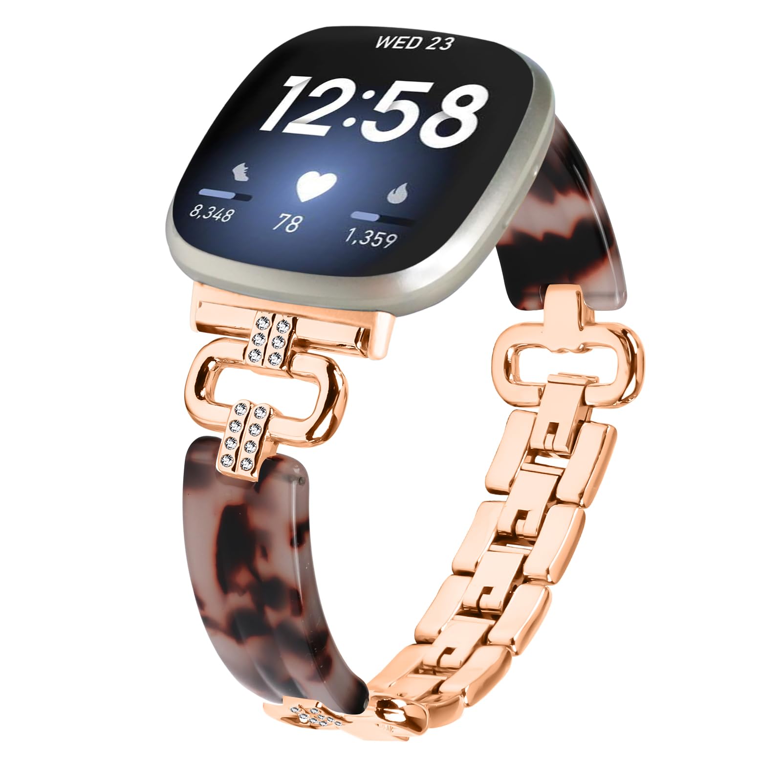 Miimall Alloy Resin Strap for Fitbit Versa 4/Versa 3/Fitbit Sense 2/Sense Band, Bling Rhinestone Wristband