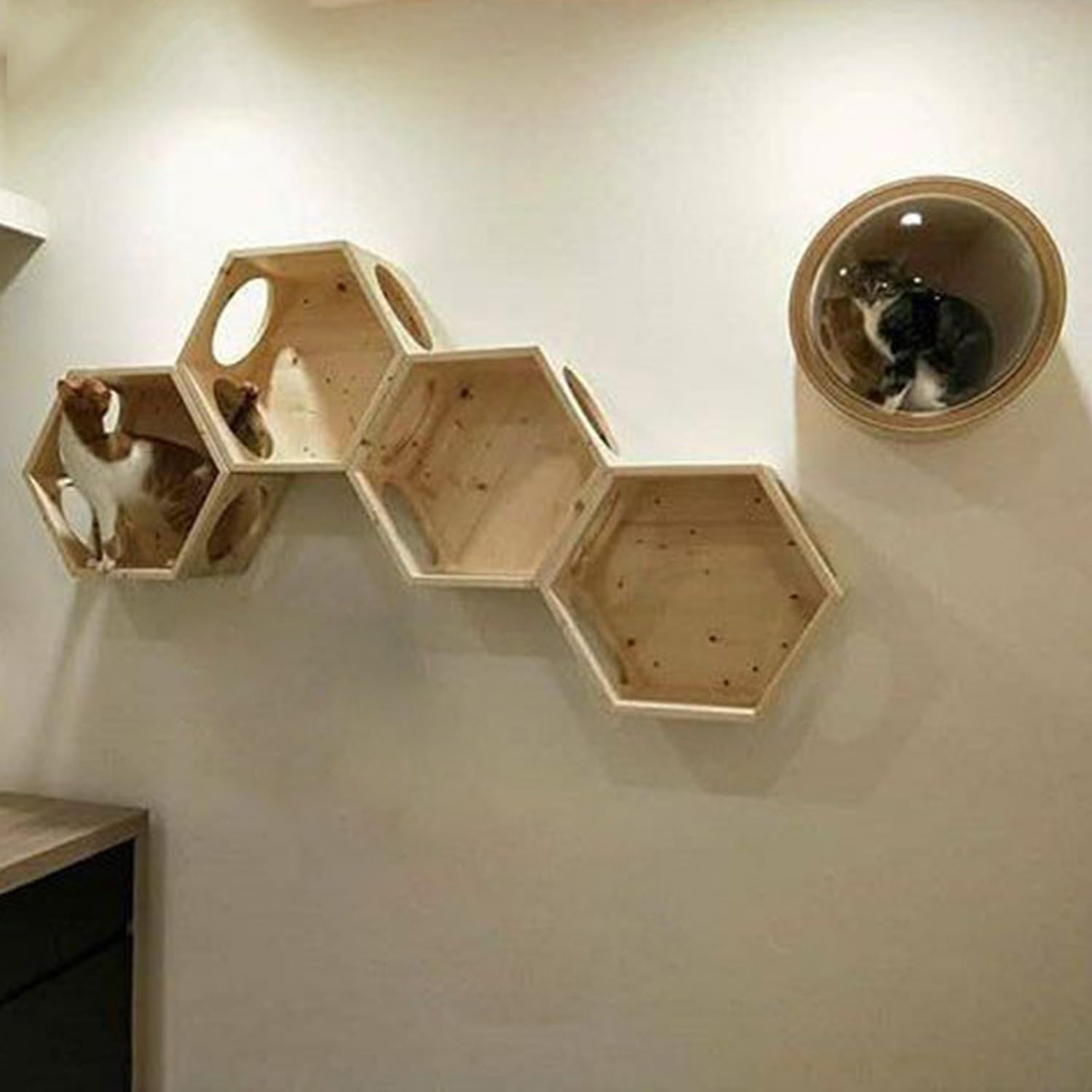 KYOFIS Wandmontierter Kratzbaum, Massivholz-Katzenklettergerüst, Wandregale for Katzen, Composable-Design-Katzenspielplatz(B)
