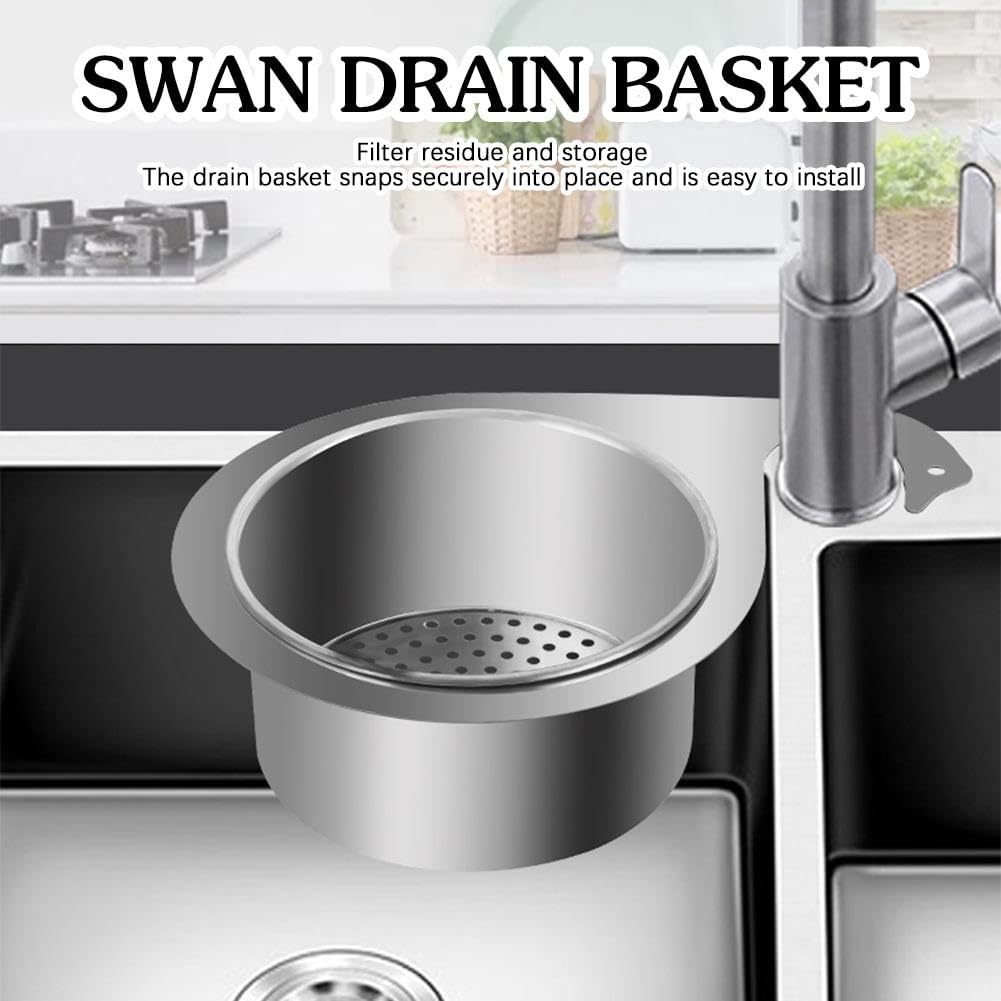 YCHYAN Panier Égouttoir Évier En Forme De Cygne – Acier Inoxydable Noir, Passoire Multifonction Cuisine Pour Légumes, Fruits, Filtrage Et Rangement