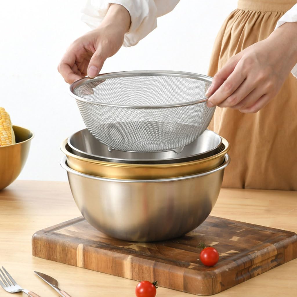 Edelstahl Küchensieb, Nudelsieb Küchensieb mit Griffen, Metall Mikroperforiertes Abtropfsieb Seiher für Nudeln, Reis, Gemüse, Früchten, Spülmaschinenfest(Size:22CM,Color:Silber)