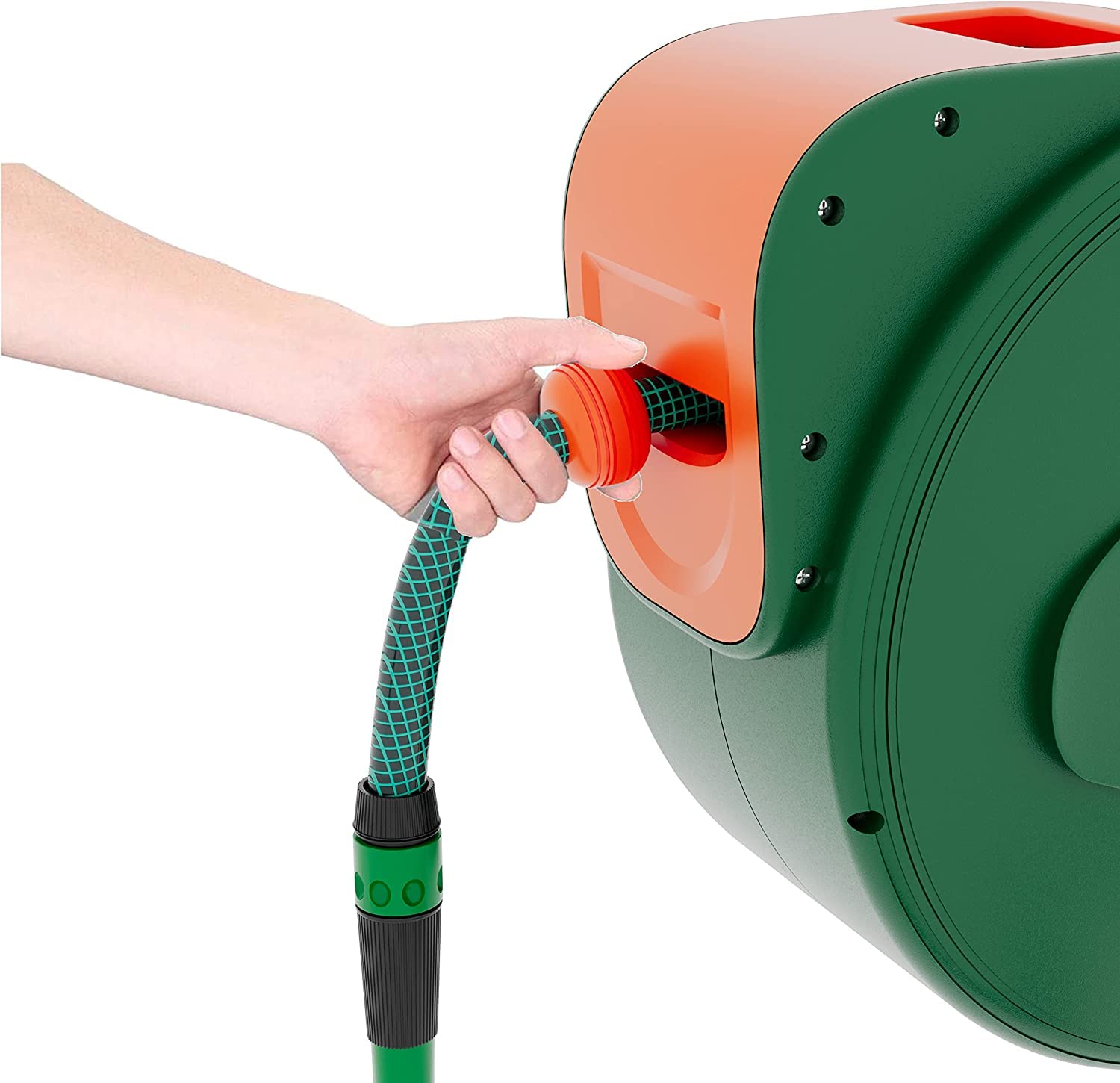 BRICOZONE Avvolgitubo per Acqua con Tubo in PVC Attacco 1/2" da Giardino Fissaggio Parete Muro Blocco Automatico Riavvolgitore Auto Stop Accessorio Esterno Salvaspazio Pressione 24 Bar 20 + 2 M Verde