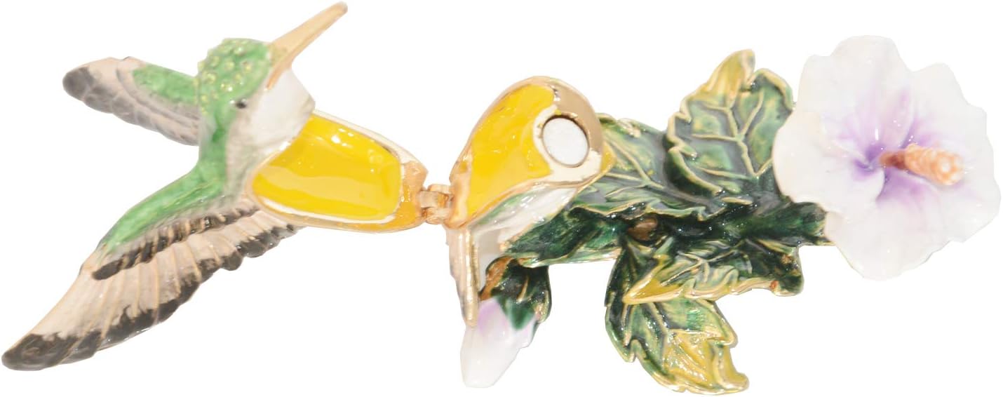 Hummingbird with White Flower Trinket Box Jewelry Box Hand Painted Decorative Box with Hinged Lid Ring Earring Holder Bird Figurine Collectible