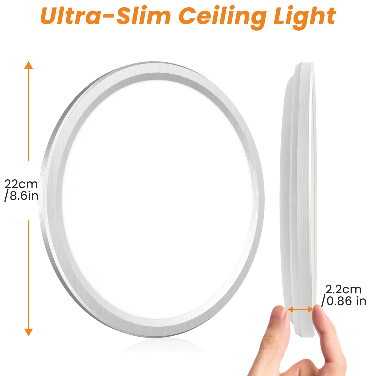 slochi 22CM LED Ceiling Light, 18W 1800LM Bathroom Lights 3000K/4000K/6500K - Image 2