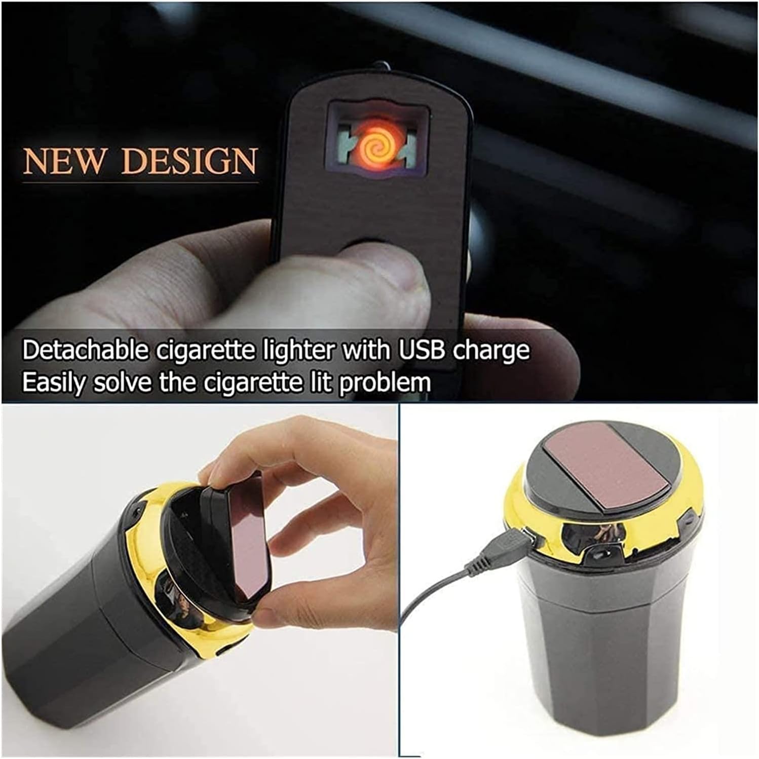 Car Ashtray, Car Ashtray Lighter Set Detachable, Car Ashtray with Lid Blue LED Light Indicator for Car, Home, Office and Travel (Color : A)