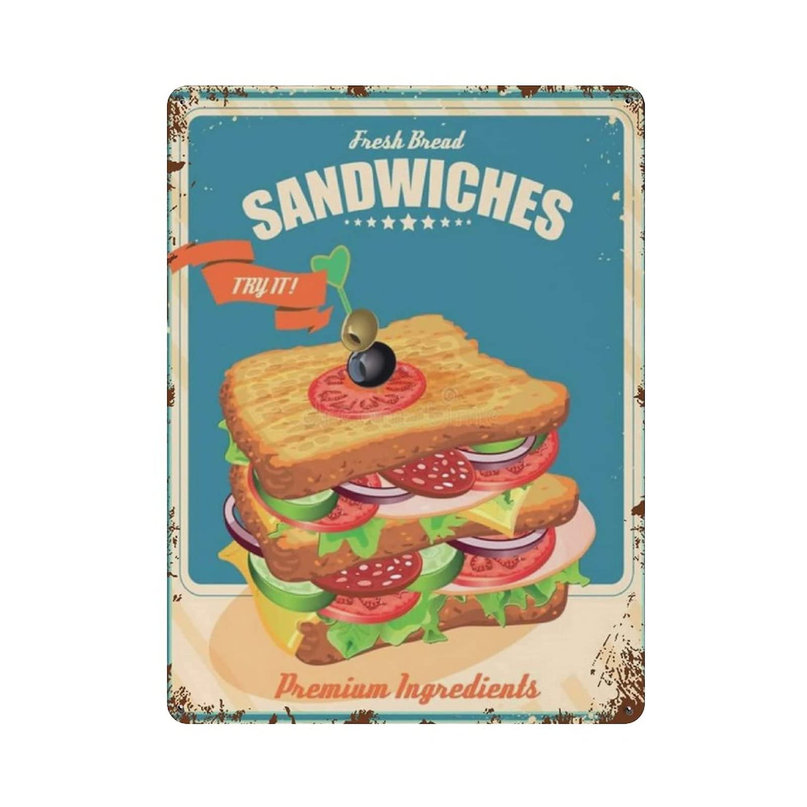 Metal Tin Sign Fresh Bread Sandwichs 1 Vintage Tin Poster Metal Sign Wall Decoration Country Kitchen Home Garage Decor 16"x12"