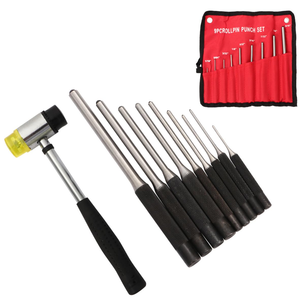 10 Pcs Pin Punch Set with Hammer and Storage Bag, Metal and Leather Material, Practical Roll Pin Tool Kit for Repair and Mechanical Use