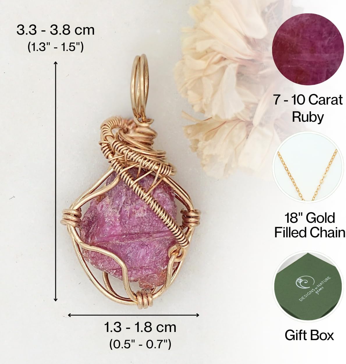 Designs by Nature Gems Raw Pendant Necklace – Wedding Gift Jewelry, 18" 14k Gold Filled Chain - Image 4