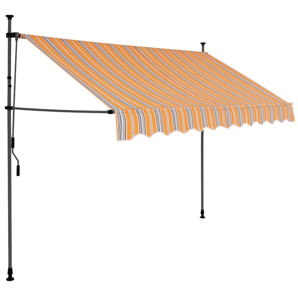 Seeye Manual Retractable Awning with Cozy LED Lights, Stylish Yellow and Blue, Adjustable Projection for Outdoor Comfort