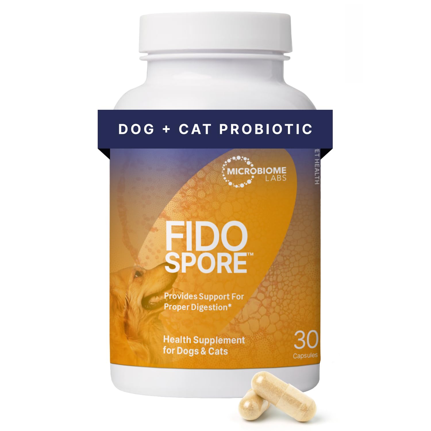 Microbiome Labs Fidospore - Dog Probiotics for Digestive Health & Immune Support - Spore-Forming Pet Probiotics for Dogs & Cats Gut Health - Flavored with Grass Fed Beef Liver (30 Capsules)