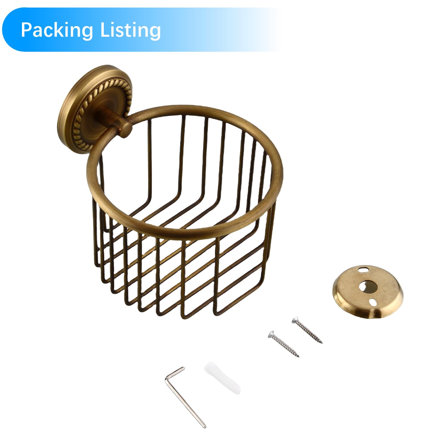 Vintage Toilet Paper Holder Wall Mounted Bathroom Roll Tissue Wire Basket, Antique Brass — Amazon image 7