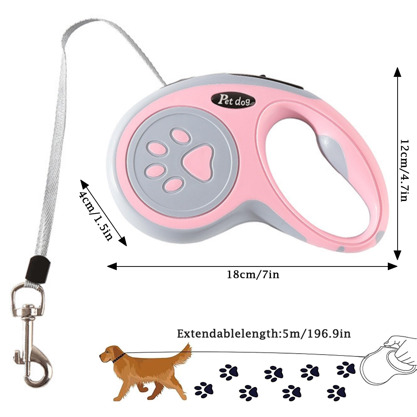 Retractable Dog Lead, Shunshi Heavy-Duty Extendable Dog Leads, 5M/16FT Strong Nylon Tape Leash, One-Handed Brake & Lock - Image 2