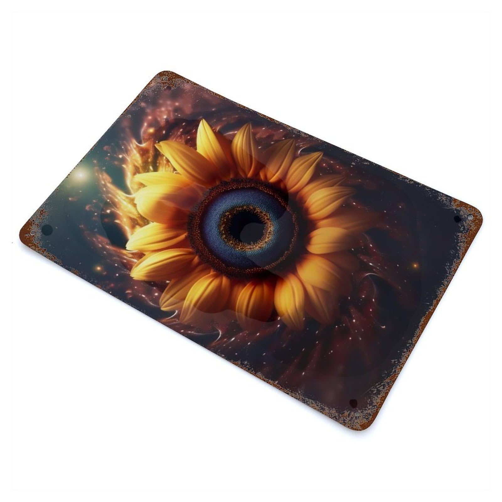 Vintage Rust Metal Sign with Sunflower Nucleus Vortex Design 11.8"x7.9", for Garage, Bar And Workshop Decor, Retro Wall Decor
