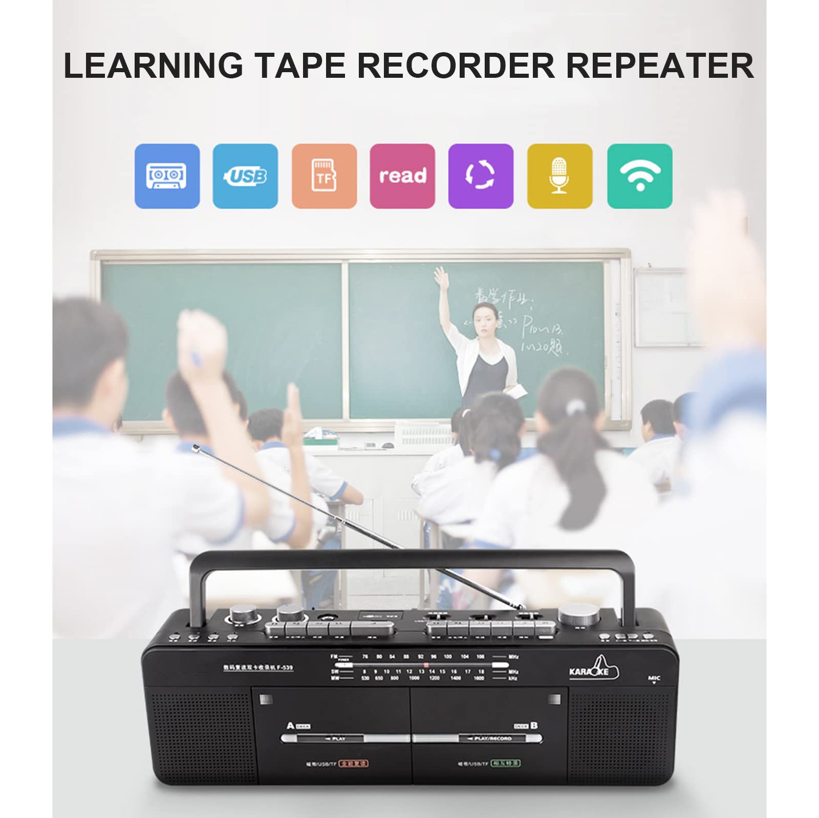 Double Lecteur de Bande - Enregistreur de Cassettes - Radio FM/SW/WM - Disque MP3/U, Lecture de Carte TF - Enregistrement/Transcription en Un clic