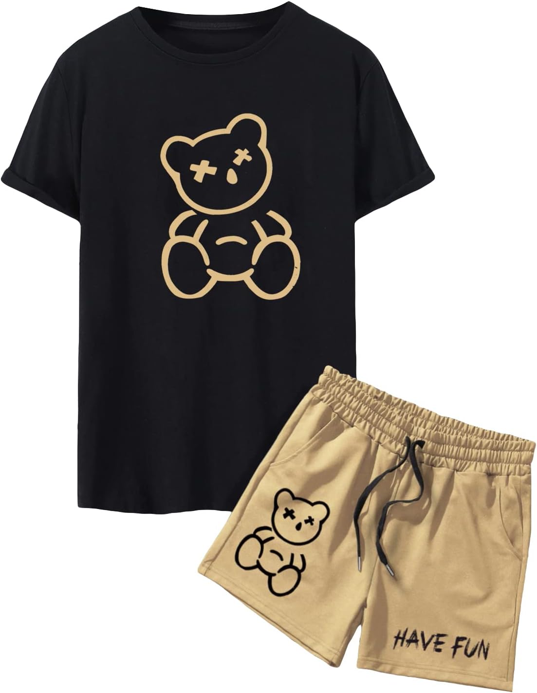 Men's Summer Beach Outfits Graphic Tee and Drawstring Waist Cool Shorts Sets Drippy Clothes