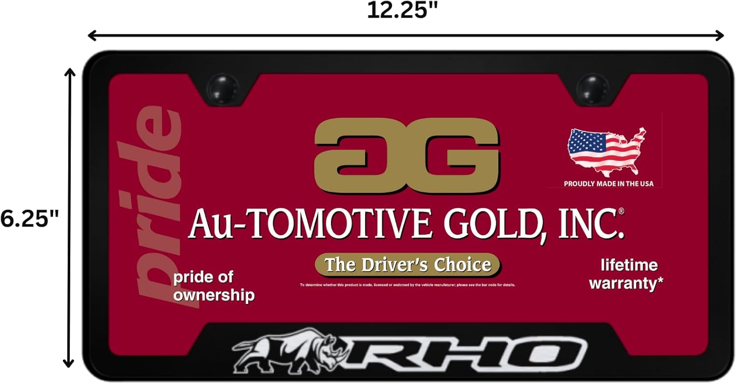 Au-TOMOTIVE GOLD, INC. Officially Licensed Laser Etched Cut-Out Stainless Steel License Plate Frame for Ram RHO Rhino (Black)