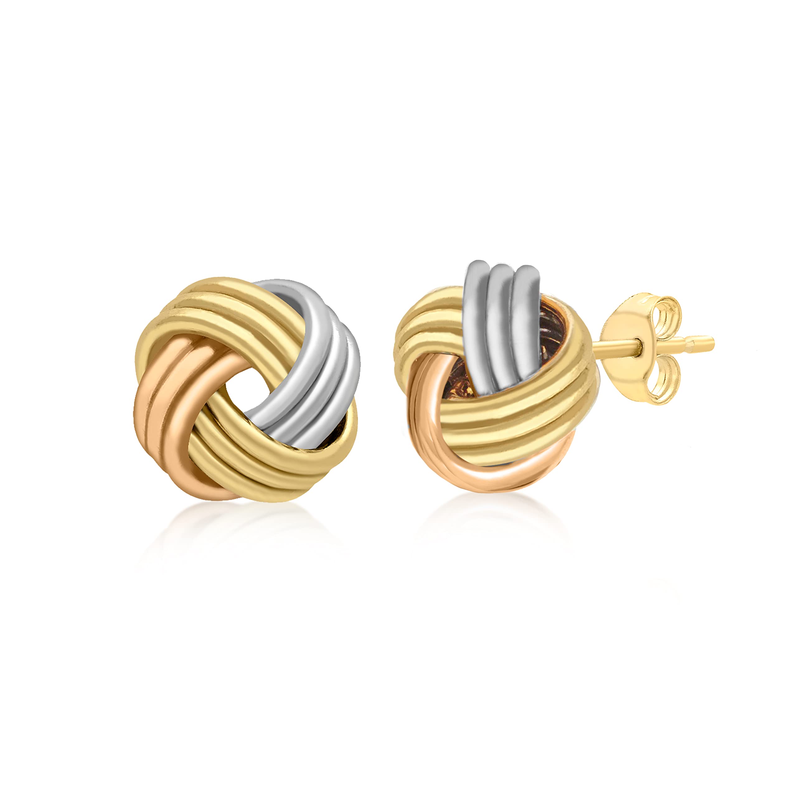 Carissima Orecchini A Bottone Oro 9 Ct Tre Colori Con Nodo 7 Mm – Gioielli Italiani In Oro Rosa, Bianco E Giallo