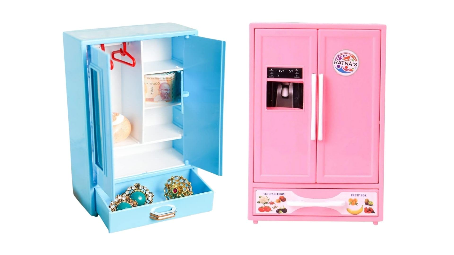 BKDT Marketing Storewell Almira Toy & Refrigerator/Fridge Kitchenware Miniature Role Play Combo Set, Toys for Kids Rendom Colour/Cupboard 3