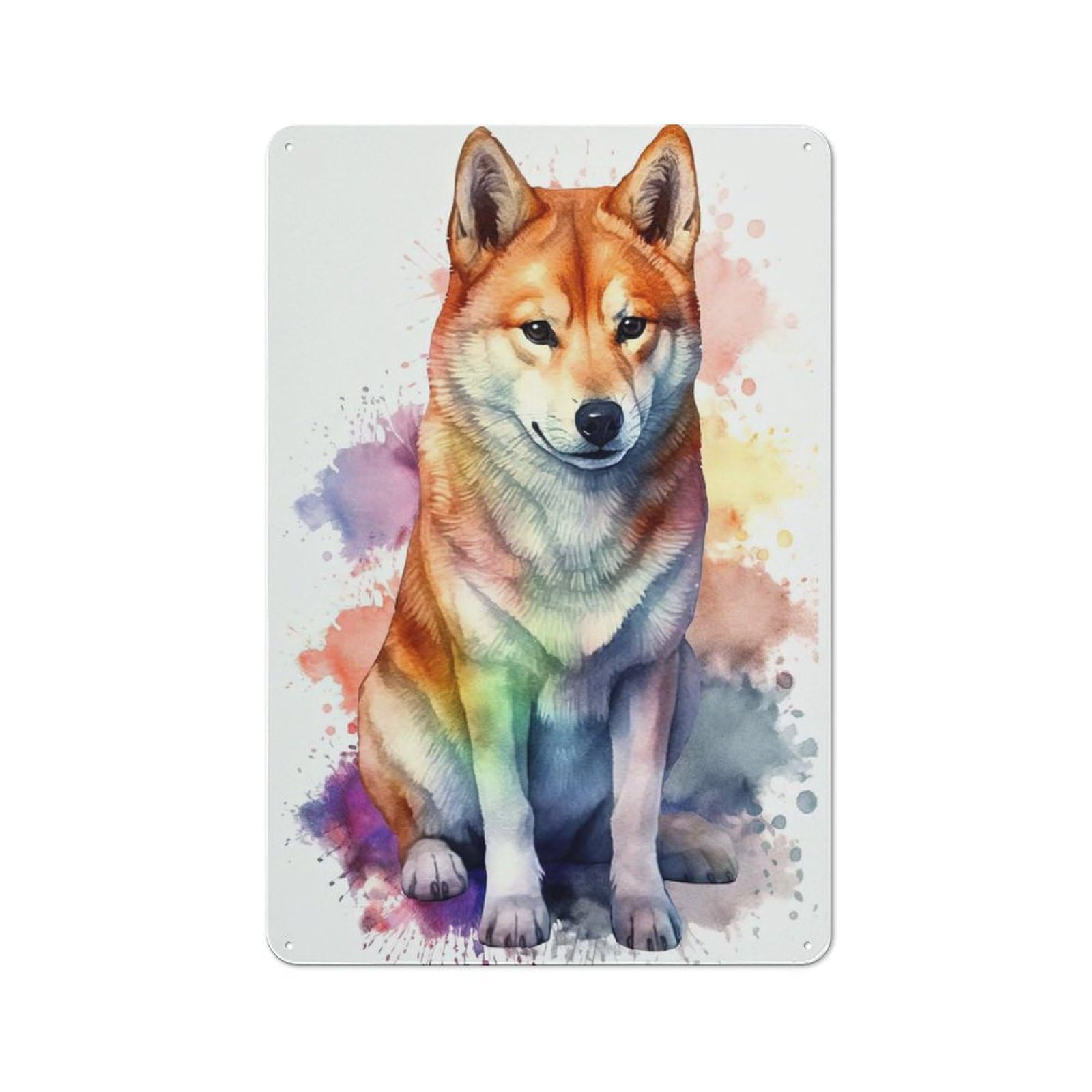 Junmoney Style Industrial Shiba Inu Watercolor Dog Tin Sign 30X20cm, Garage Wall Decor For Garage, Hobby Room, Office Or Man Cave