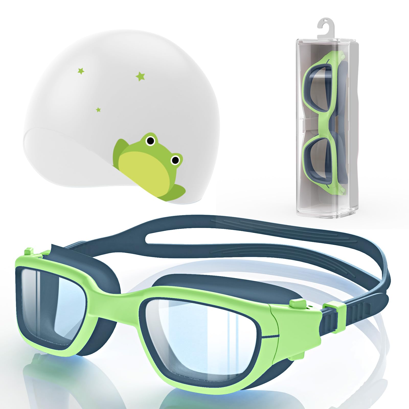 Zeligerstar Kids Swim Goggles with Free Silicone Swim Cap in Candy Dual-Tone: Leak-Proof, Anti-UV Lenses for Ages 6-14, Includes Hard Case & Bonus Swim Cap
