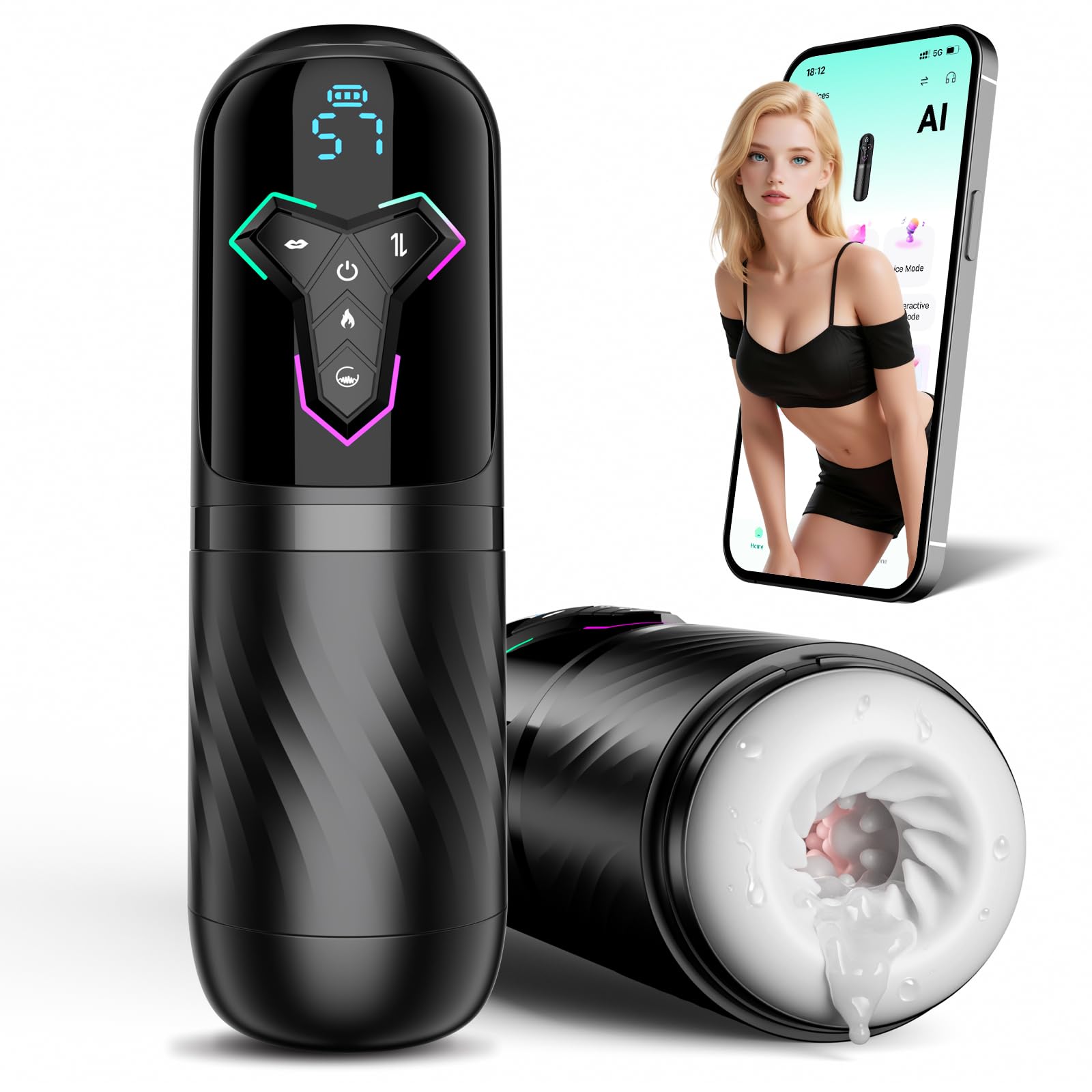 KI-Interaktion Sex Spielzeug für die Männer Masturbator, Masturbieren für Männer 10 Vibrations & 7 Teleskopfunktion & 5 Saugmodi, Schnellheiz Taschenmuschi Sexspielzeug Masturbatoren, APP Sex Toys