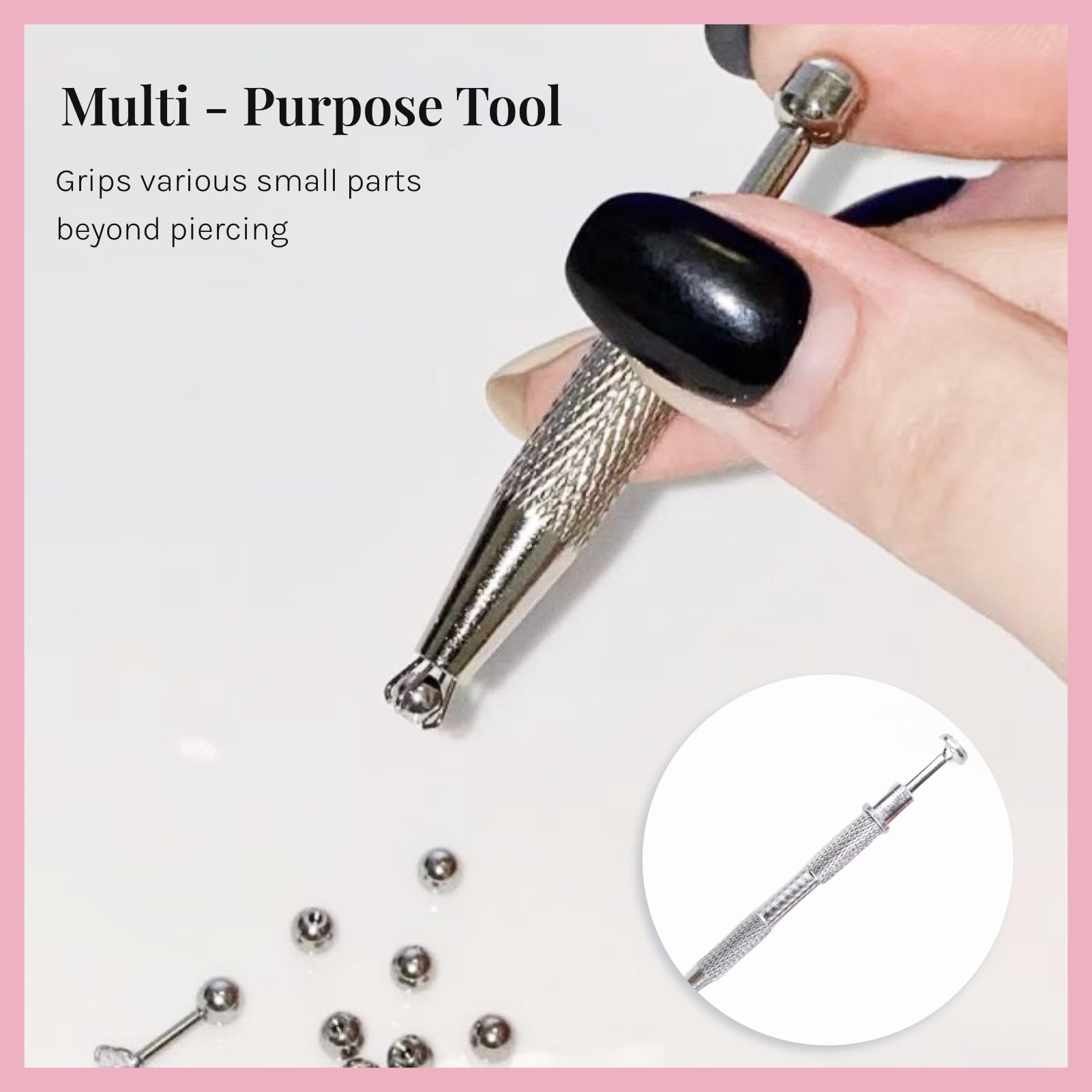 Pinze per Sfera Piercing, Strumento Gioielliere, Versioni Lunga e Corta, Rosa e Argento, 4 Pezzi