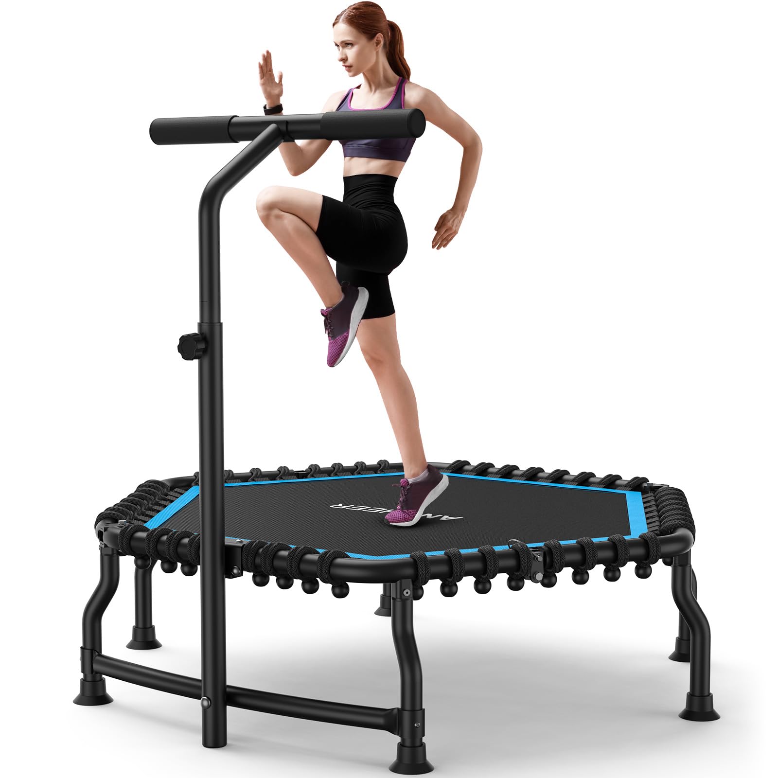 ANCHEER 50" Rebounder Trampoline for Adults- 2025 Foldable Mini Trampoline with Bar- Exercise Trampoline for Adults, Max Load 560lbs, for Indoor/Garden Workout