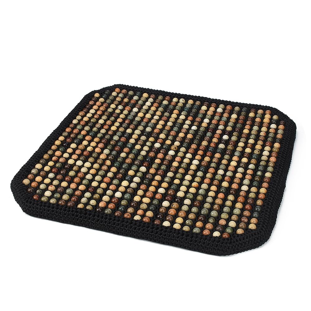 Blueshyhall Cojín de asiento para coche con masaje, 48 x 48 x 3 cm, transpirable, antideslizante, cojín universal de perlas de madera Bodhi con bolas de masaje para coche, oficina, silla (negro)