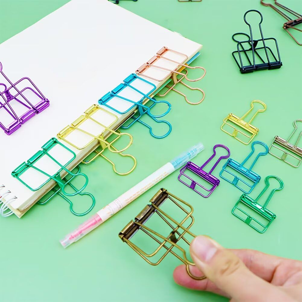 16 x mehrfarbige Metalldrahtklammern, ausgehöhlt, Papier-Organizer, bunte lange Klemmen, Metall-Papierklemmen, Binder-Clips, dekoratives Werkzeug für Schule, Büro, Papierkram (M)