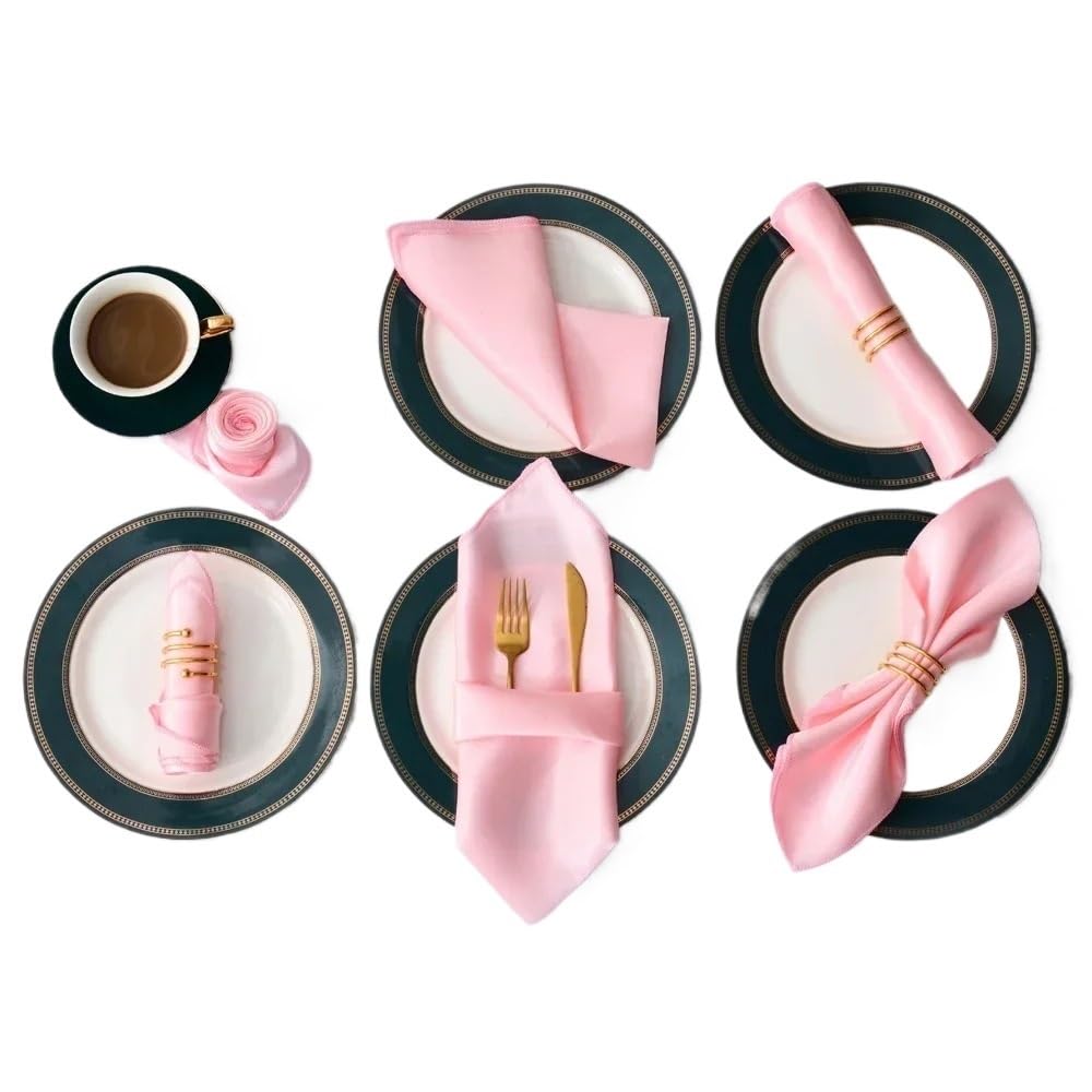 Cloth Dinner Table Napkins, Ester Dinner Napkins 12Pcs 30x30cm Multicolor Satin Table(12pcs Pink)