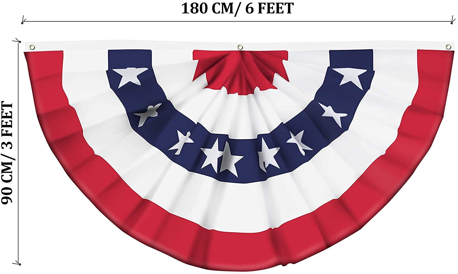 Bandiera americana pieghettata per ventaglio americano, bandiera patriottica, metà ventaglio, con intestazione in tela e occhielli in ottone, per il 4 luglio, decorazione per interni ed esterni (1,5 x