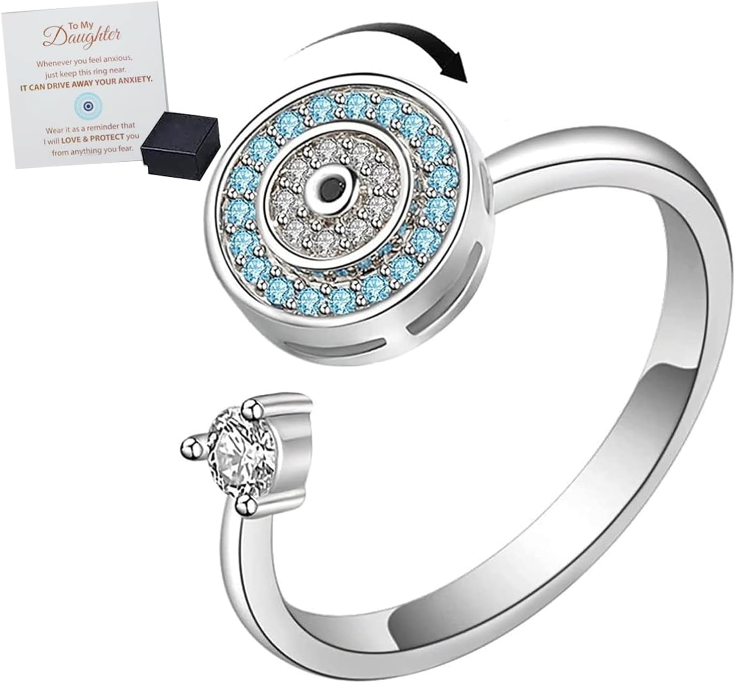 ADOORO To My Daughter Evil Eye Fidget Ring, Spinner Fidget Rings for Women Anti