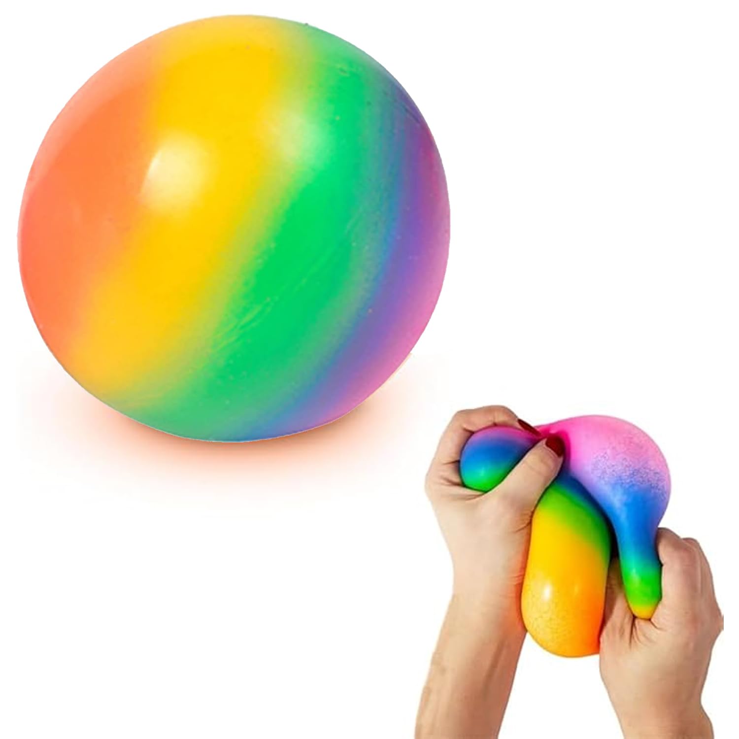 AMERTEER Rainbow Stress Ball, Squishy Fidget Toy for Kids & Adults, Anxiety Relief, Stress Relief, Soft & Stretchable, Fun Relaxation Toy for Stress Relief, Therapy, Focus, and Mental Health