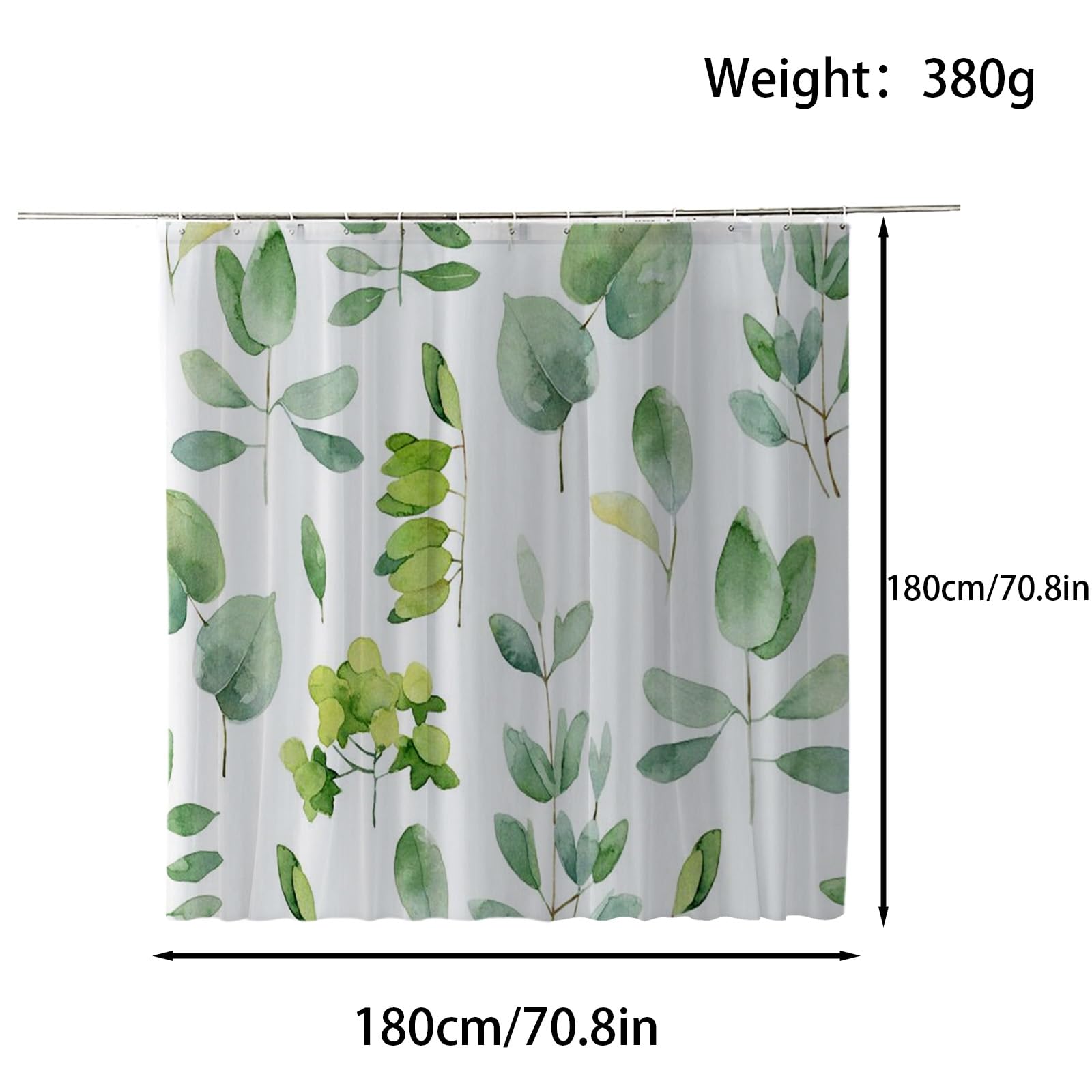 FAIRYGATE Extra Long Shower Curtain Polyester Shower Curtains Mould Mildew Resistant Bathroom Curtain Washable with 12 Hooks Quick Drying Bathtub Curtain Printed with Plants Leaves B8109 - Image 2