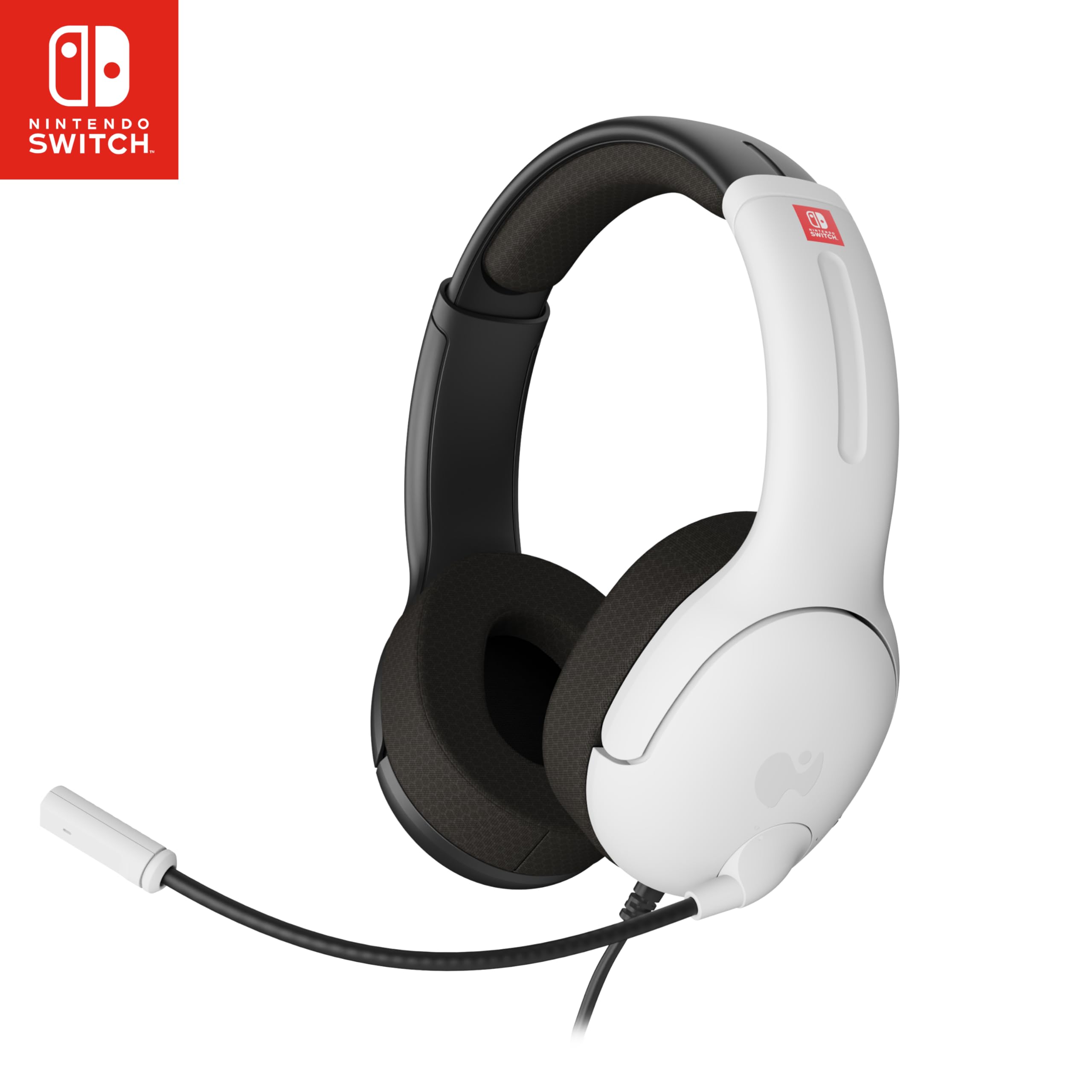 PDP Gaming AIRLITE Stereo Headset with Mic for Nintendo Switch/Switch Lite/OLED - Wired Power Noise Cancelling Microphone, Lightweight, Soft Comfort On Ear Headphones (Black & White)