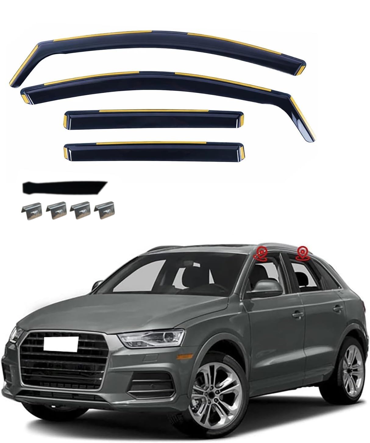 Windabweiser Getönt Regenabweiser Seitlich Angebrachte Windschutz Passend Für Audi Q3 I (2012-2018) Komplettset 4-TLG