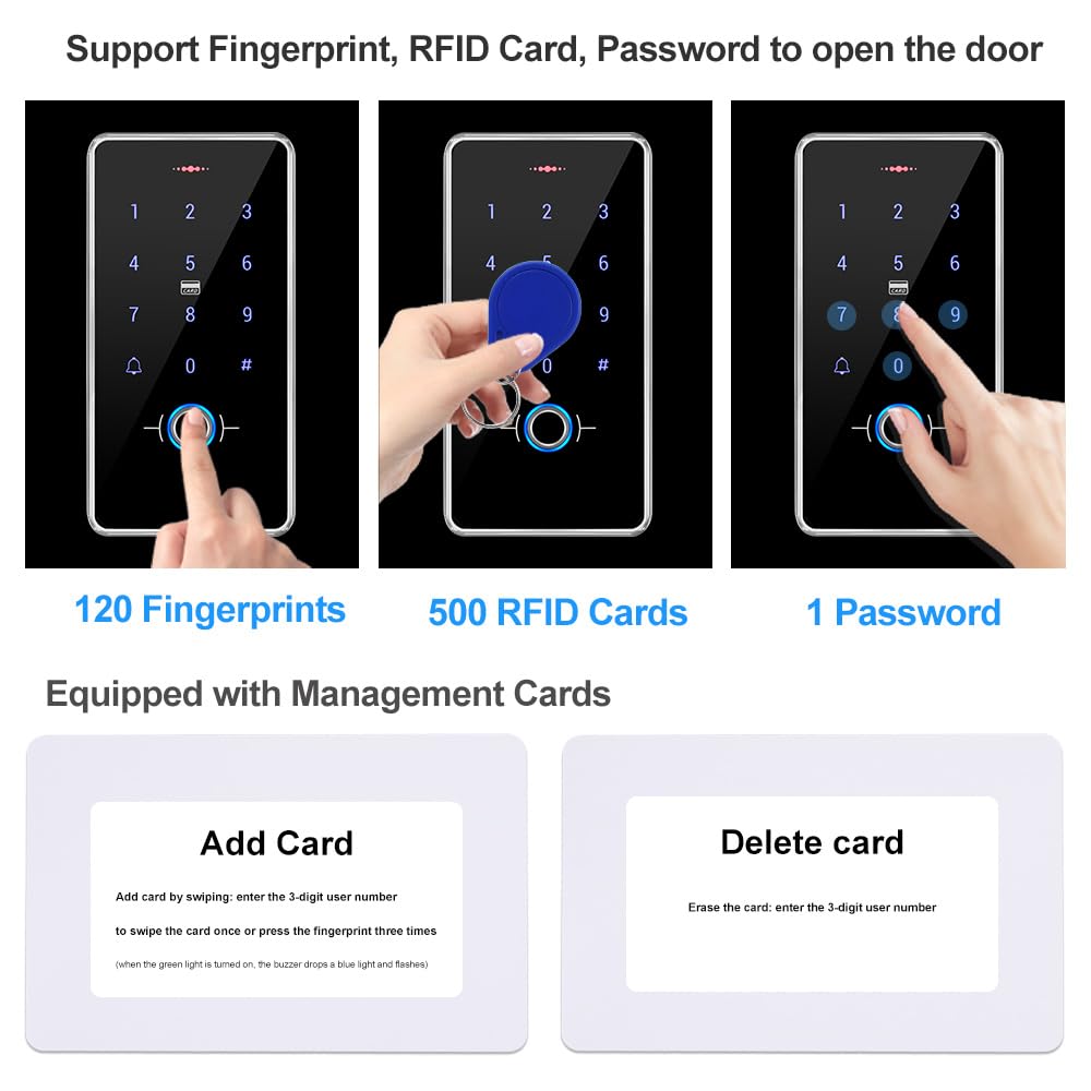 Sistema di controllo di accesso biometrico per impronte digitali, IP68, impermeabile, con serratura magnetica elettrica da 180 kg, con 10 portachiavi