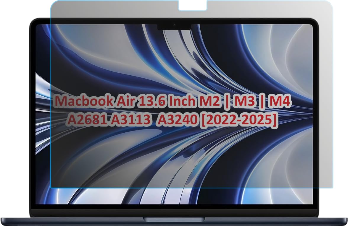 Privacy Anti Peep Matte Screen Guard Compatible With Macbook Air 13.6 Inch M2/ M3/ M4 Chip A2681 A3113 A3240 [2022-2025] Anti Spy AntiBlue Light Not a Tempered Glass Screen Protector