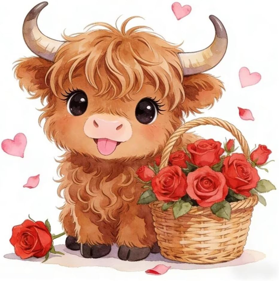 Highland Cow Sunflower Diamond Art Kits for Adults Beginners Cow 5D Diamond Painting Kits, DIY Paint with Round Full Drill Gem Art for Home Wall Decor Gift 20x20 Inch