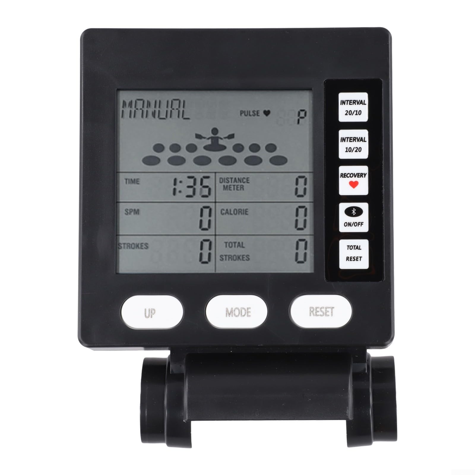 Contador de máquina de remo multifunción con monitor de pantalla LCD Velocímetro inalámbrico para equipos de fitness de remeros de resistencia al viento