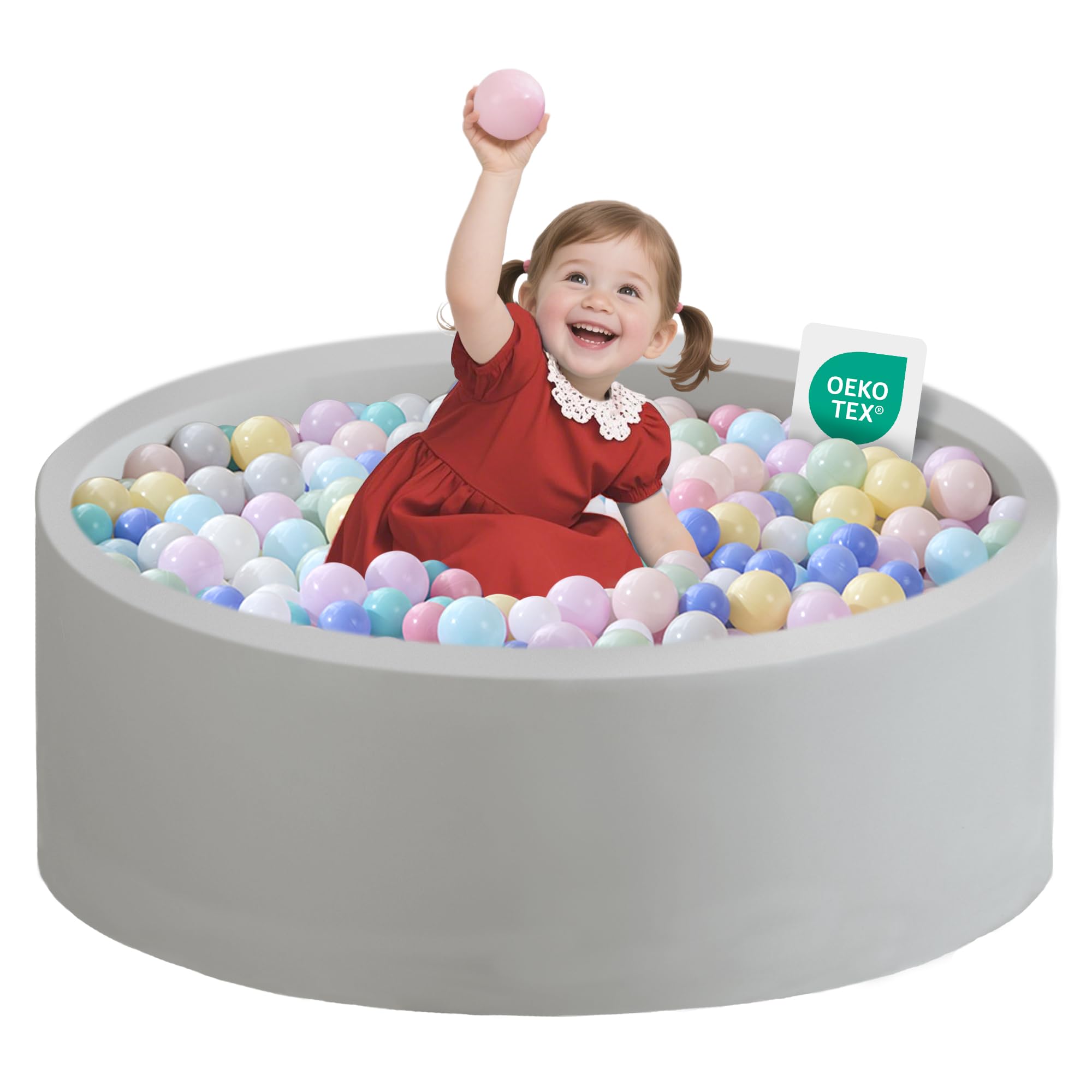 Ball Pit for Toddlers 35.43''x11.81 Baby Ball Pits Soft Memory Foam Ball Pit Round Kids Ball Pit Indoor Game Kids Play Ball Pool Ideal Gift for Girls and Boys (Grey, NO Balls)OEKO-TEX STANDARD 100