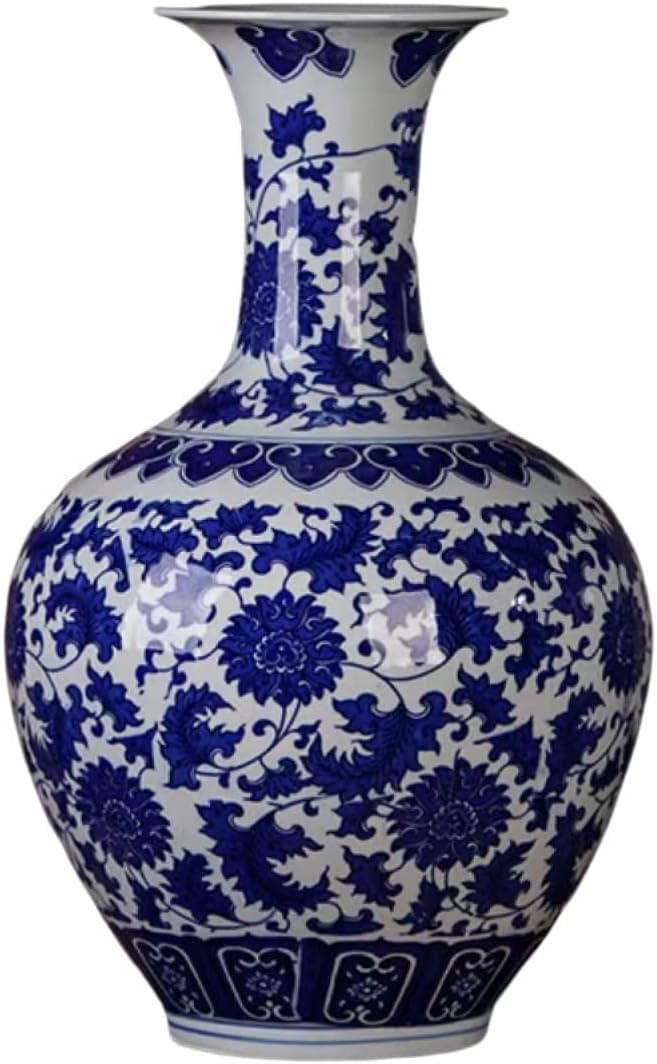 Bzgpmfud One Color Vase Desktop Classic Ceramic Vases For Art Decoration Chinese Retro Porcelain With Peony Painting 44×27.9Cm
