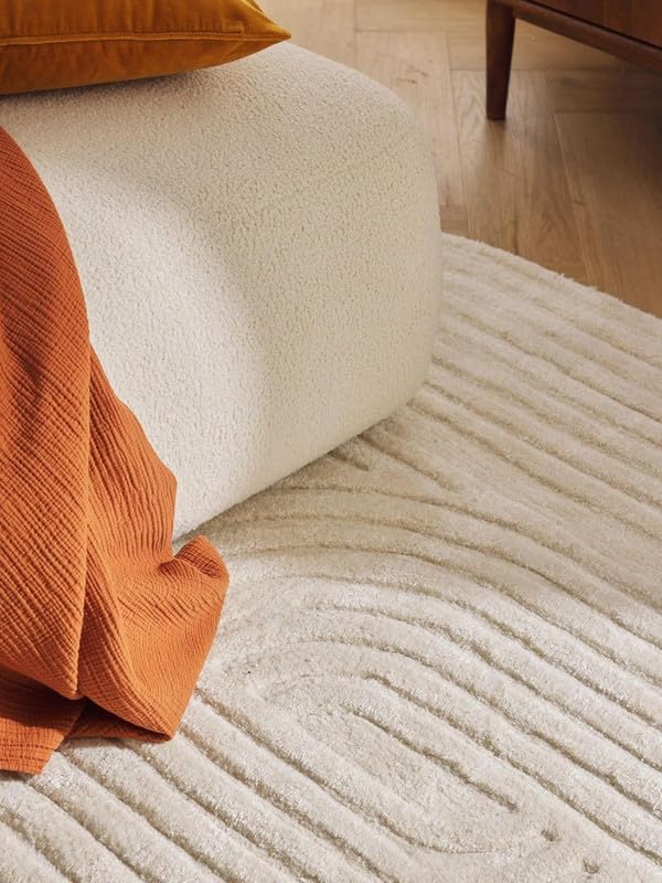 Image of Hand Tufted Modern Design Exported Collection High Low Pattern Wool Carpet for Living Room, Bedroom & Hall (Half White, 7 x 10 Feet)