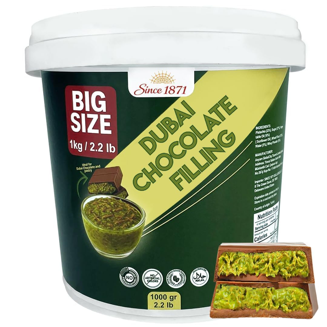 Garniture au Chocolat de Dubaï 1 Kg / 2.2 Lb de Crème de Pistaches avec Kadayif Croustillant | Dessert Gourmand du Moyen-Orient Meilleur Ingrédient pour le Chocolat de Dubaï | Trait Riche