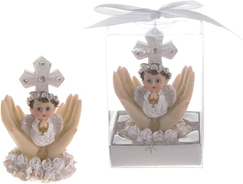 Lunaura Recuerdo religioso - Juego de 12 niños bebés en la palma con ropa blanca recuerdos de oración - azul