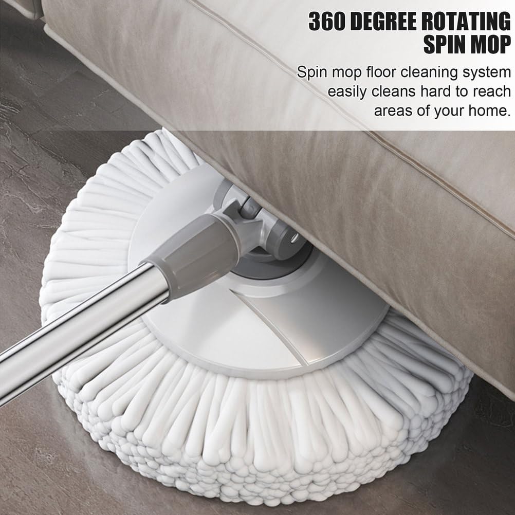 Juego de fregona giratoria y Cubo con escurridor, Sistema de Cubo y fregona Giratorio de 360° con 3 recambios de fregona de Microfibra para Limpieza de Suelos
