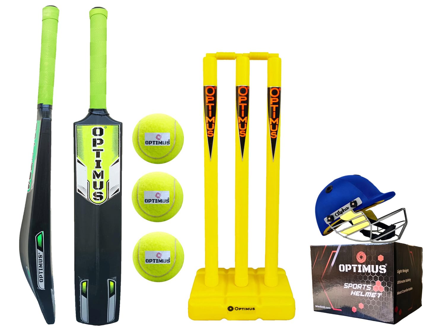 Optimus® Cricket Kit Combo Set - 1 Plastic Bat 6 No. - 9 to 10 Yrs Age, 3 Cricket Tennis Ball, 24 Inch Plastic Stump Set 3 Pcs 2 Bails with 1 Base & 1 Helmet Small Head Size 50-53 cm - Yellow Alpha B (B0CL6BWXDH) Amazon Price History, Amazon Price Tracker